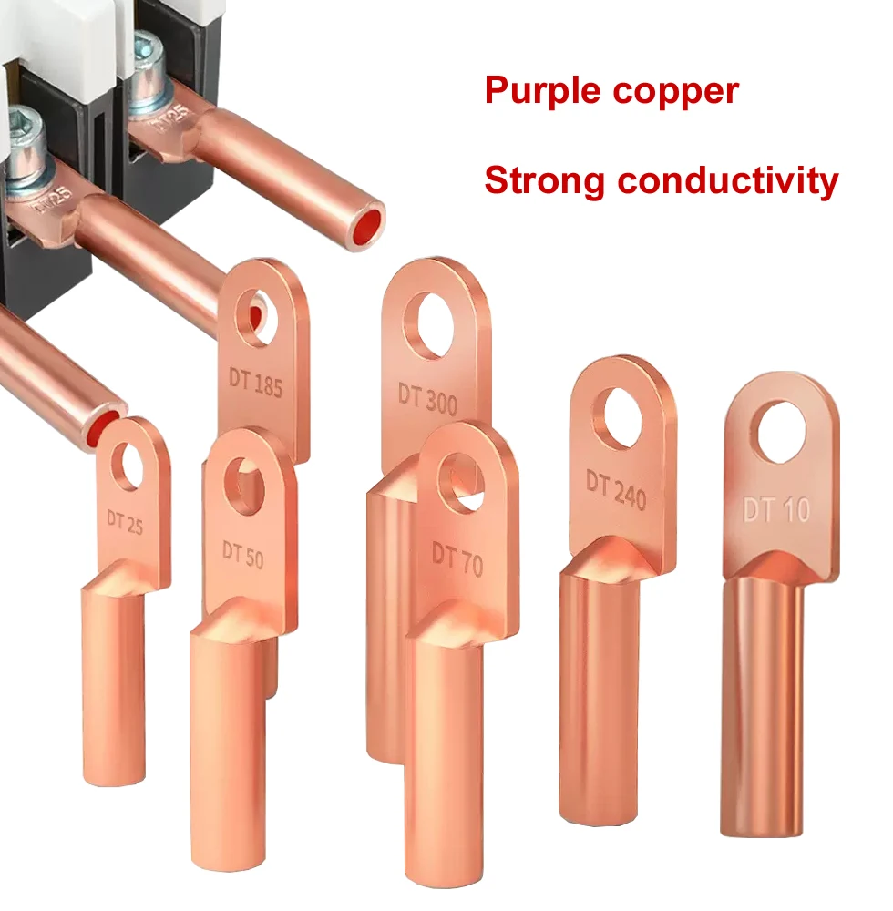 DT-50 Wire Terminal Copper Crimp Splice Silver Tin Plated Block Bare Bolt Hole Nose Tube LUG Cable Connector 10PCS