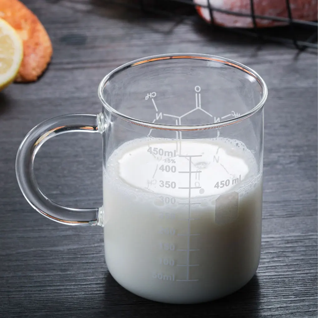 450ml Caffeine Beaker Mug Graduated Beaker Mug with Handle Borosilicate Glass Multi-Function Food Grade Measuring Cup