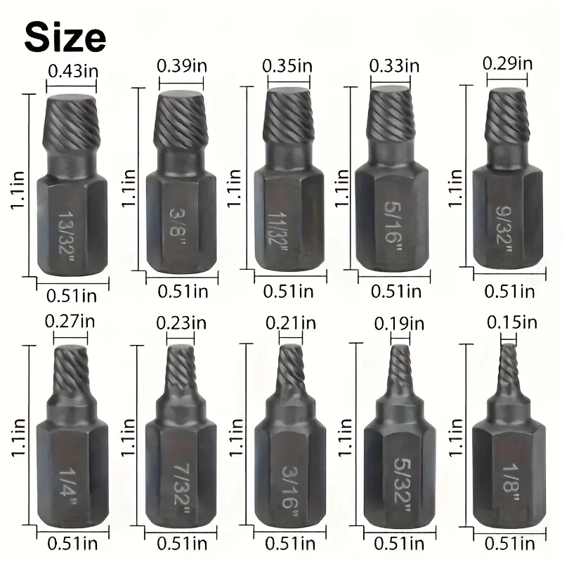 10PCS Alloy Steel Damaged Screw Remover Set for Easy Removal Of Broken Bolts And Hexagon Screws