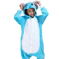 Animal Anime Blue Elephant Pajama For Children Boy Girl Onesie Kids Flannel Kigurumi Set Winter Family Sleepwear Costume