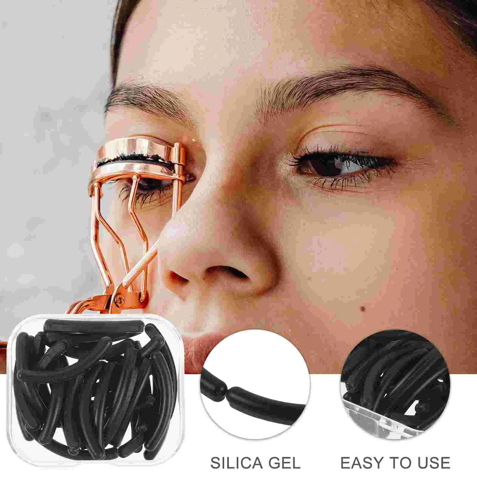 Cuscinetti di ricambio per piegaciglia Strisce elastiche in silicone (Nero 30 + scatola di imballaggio) 31 pezzi Ricariche per mascara Inserti in plastica