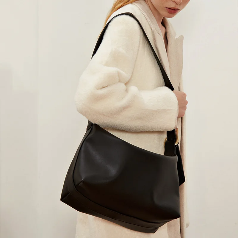 2024 Spring Soft Leather Genuine Cowhide Crossbody Tote Bag Women Large Capacity Single Shoulder