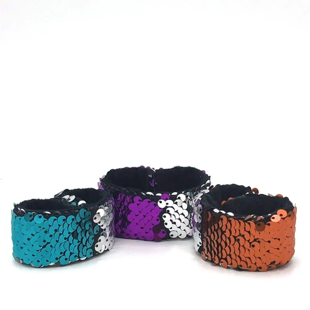 Little Mermaid Glitter Slap Wristband Paillette Two-Color Mermaid Sequin Wristband Reversible Colorful Clap Circle Toys