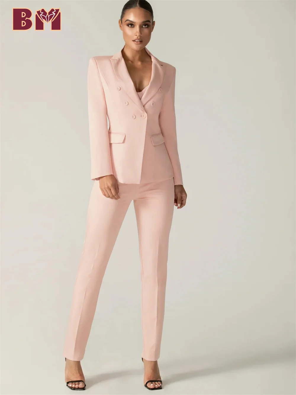 

Elegant Pink Women's Suit 2pcs For Office Formal Single Button Suit Notch Collar Including Jacket Pants Elegant Customized