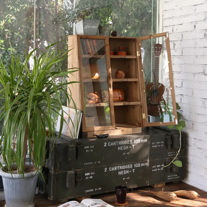 Home desktop bookshelf, cosmetic tea set, dust-proof storage box, retro table cabinet, cup display cabinet.