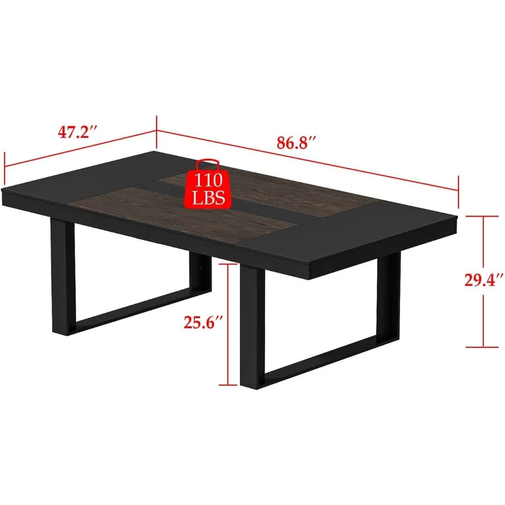 Conference Table Podcast Table,Black Metal Frame,Rectangular Office Table Meeting Table Podcast Table,Black and Deep Walnut