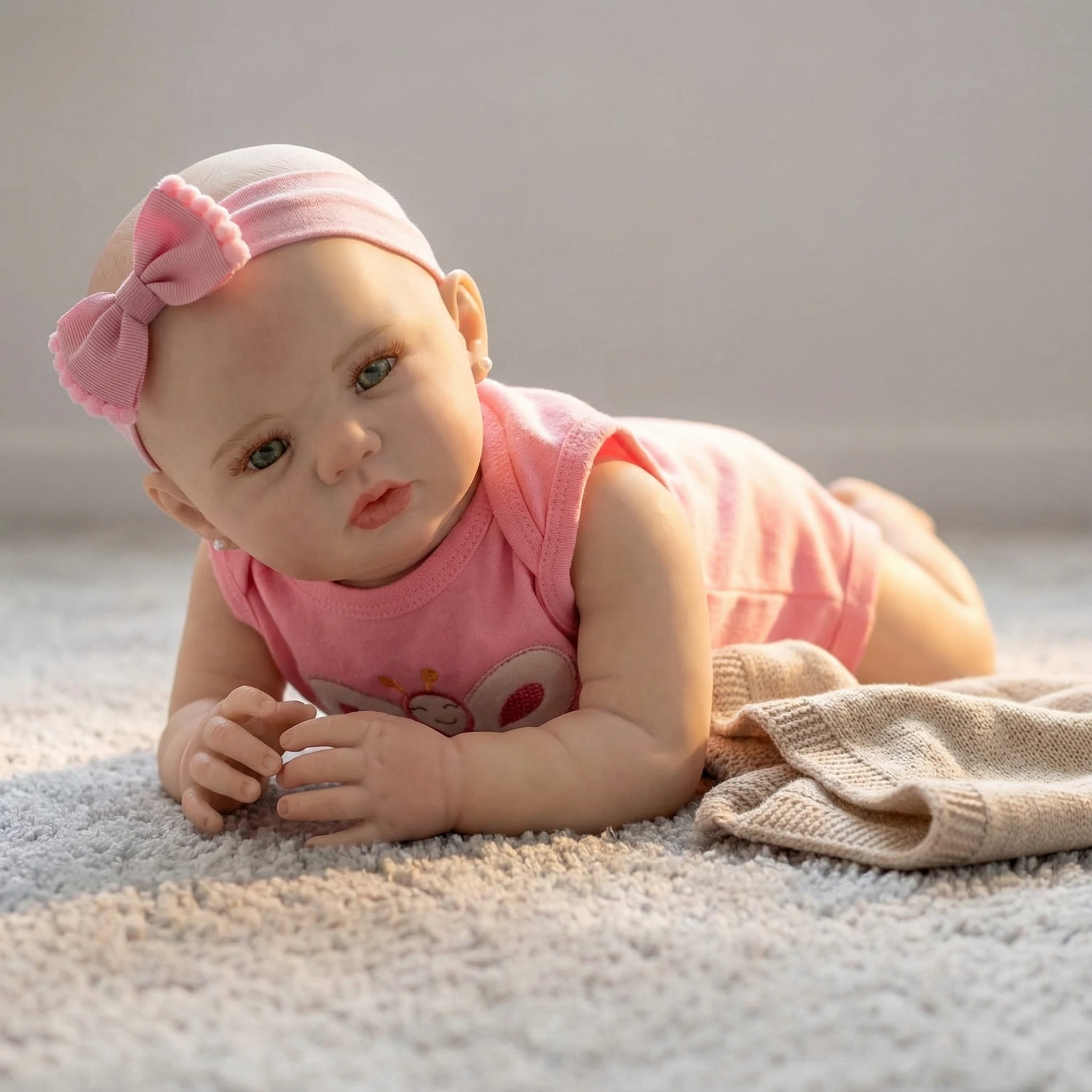 

NPK 19-inch Lifelike Reborn Toddler Baby Doll Abigail with Green Eyes Full Vinyl Soft Body Pink Cloth Girl Toy