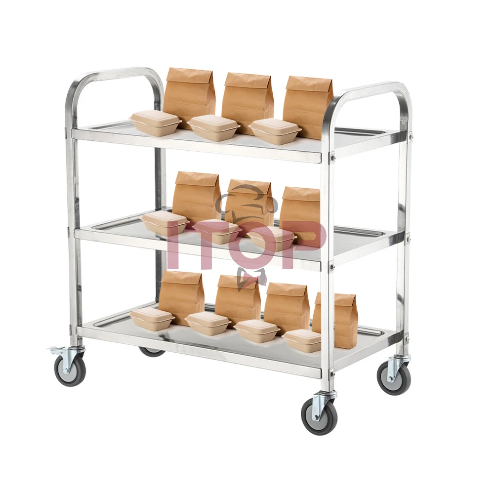 

3-уровневая кухонная съемная тележка из нержавеющей стали для общественного питания, сервировочная тележка для общественного питания