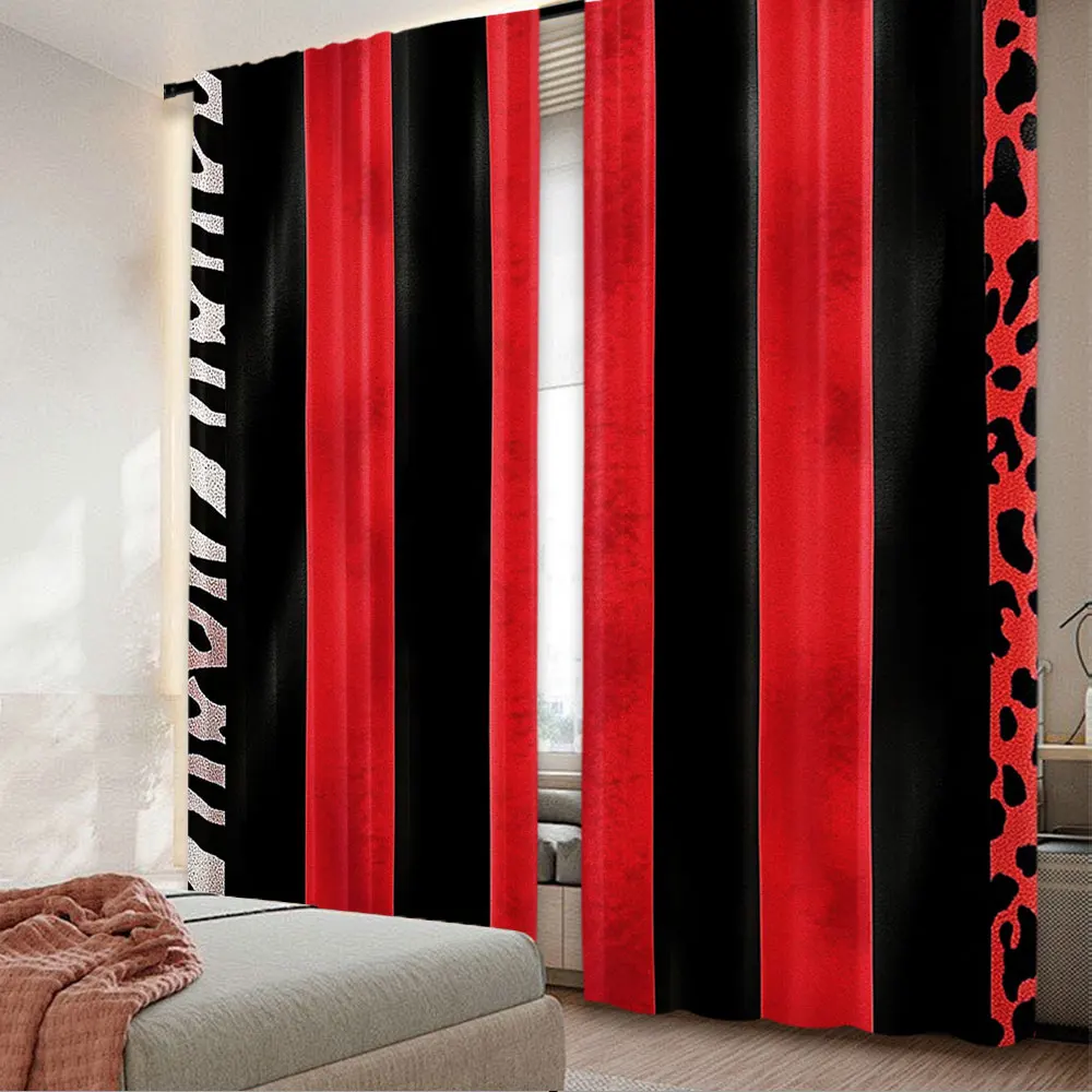 

2Pcs Vibrant Red And Black Zebra Printed Curtains Suitable For Bedroom Bathroom Living Room Dining Room Study Room Office A