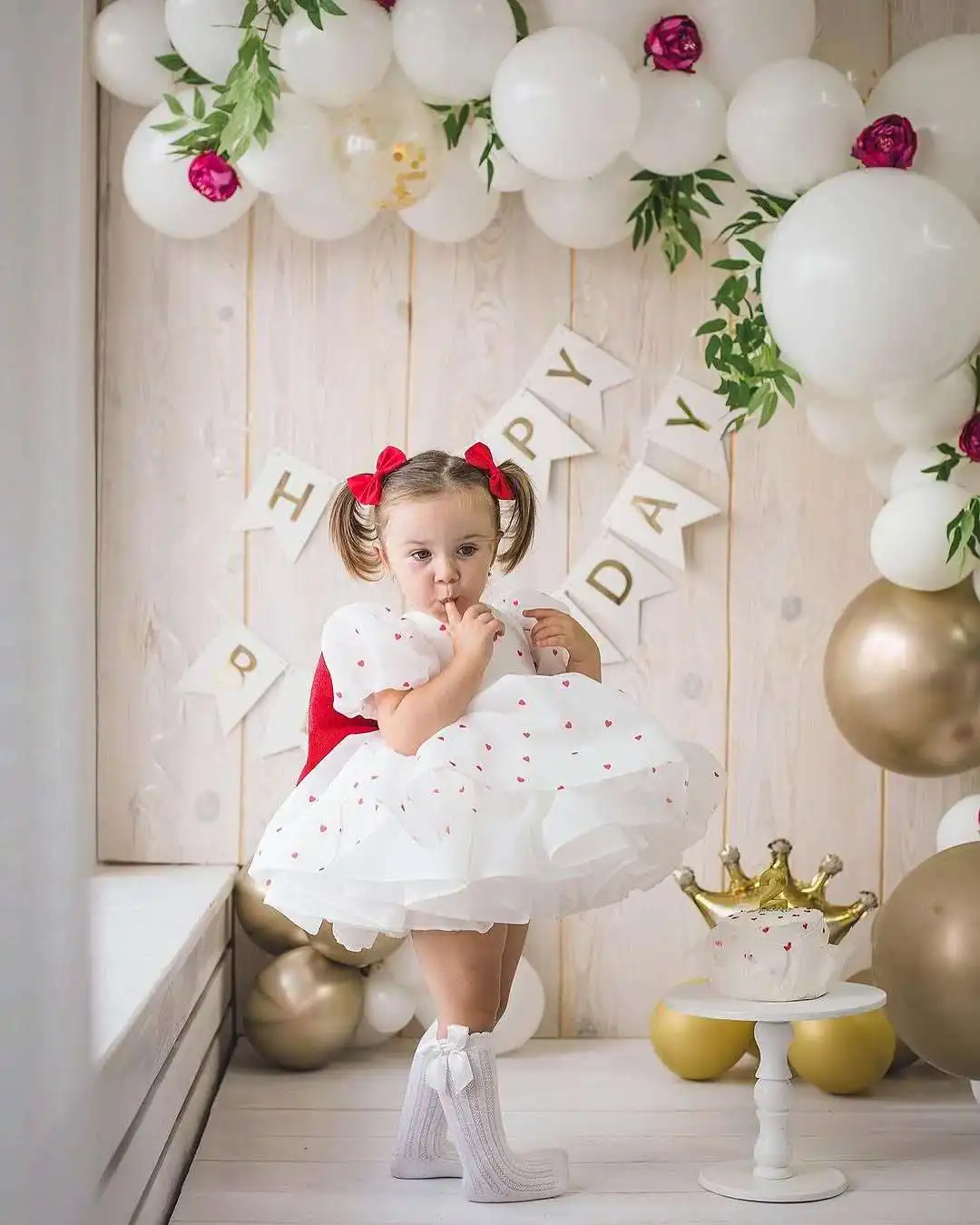 Robe de princesse personnalisée pour petites filles, à fleurs, à manches bouffantes, avec gros nœud, pour fête de 1er anniversaire