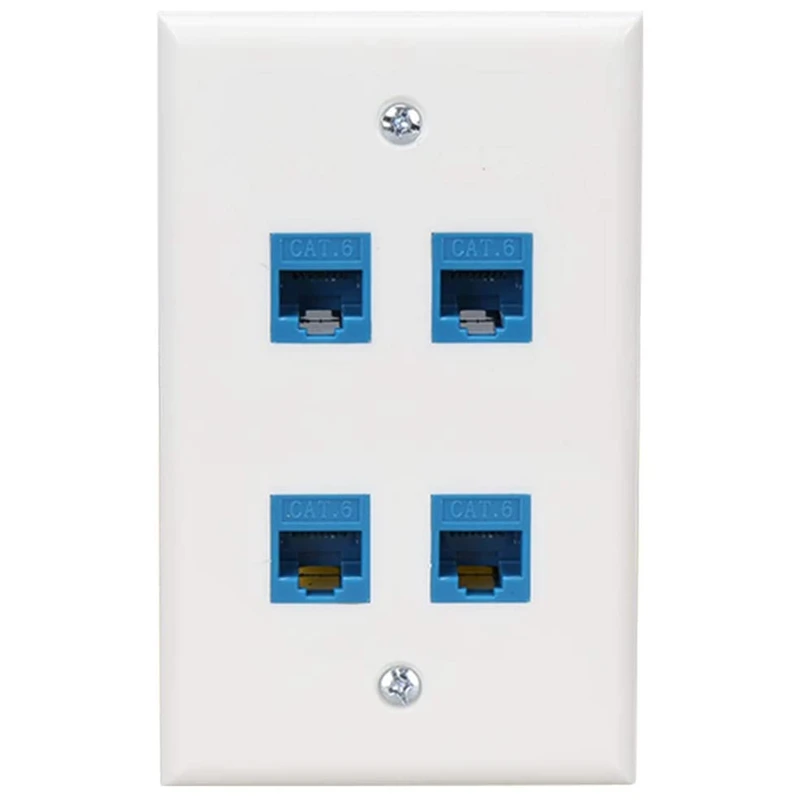 Ethernet Wall Plate 4 Port dinding piring Female-Female kompatibel dengan Cat7/6/6E/5/5E Perangkat Ethernet-biru