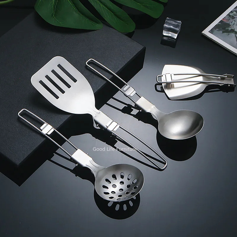 304 Stainless Steel Portable Kitchenware Outdoor Picnic Camping Cooking Spatula Spatula Soup Spoon Folding Table Kitchenware