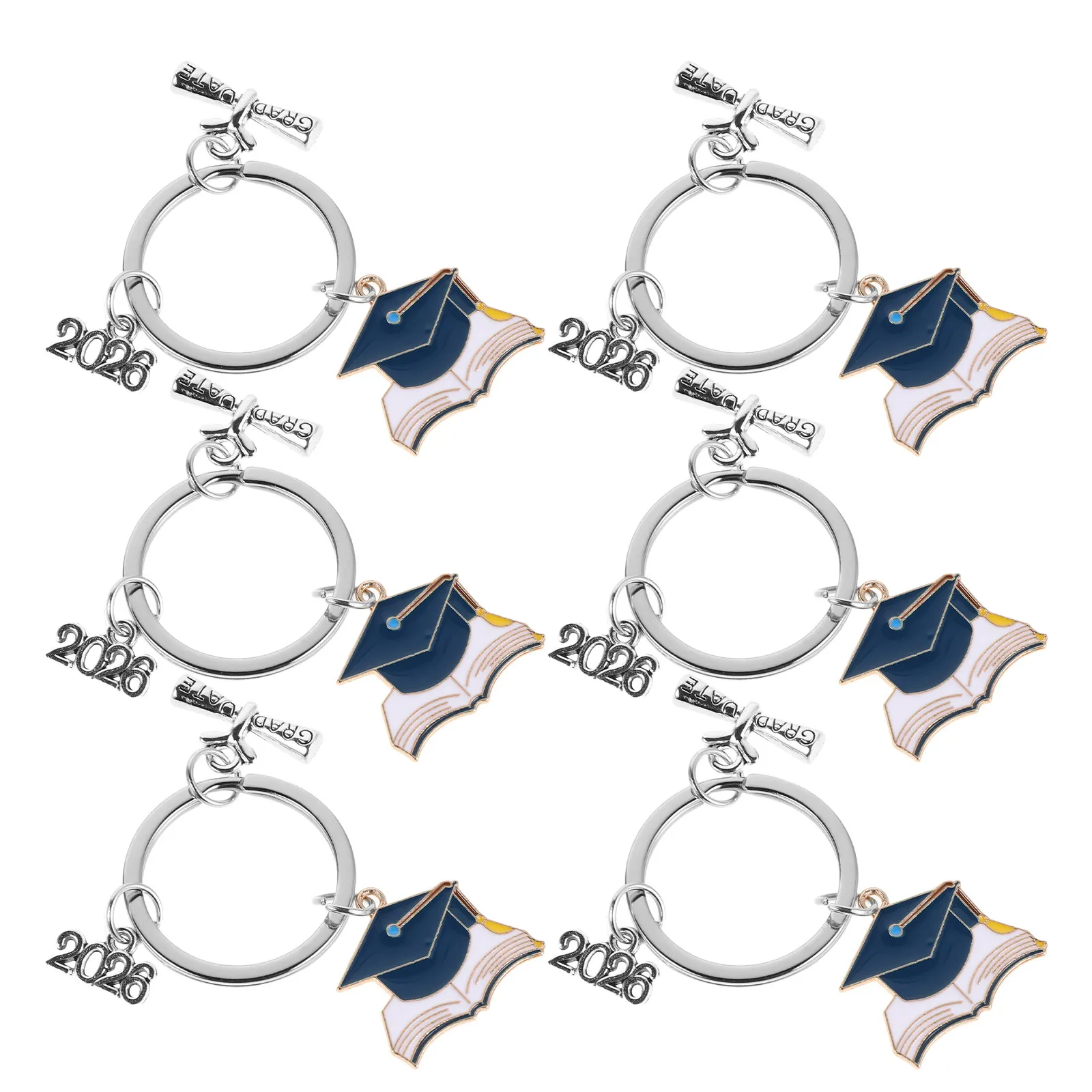 Graduation Keychains 6pcs Class of 2026 Grad Cap Keyrings Inspirational Keepsake for Students Party