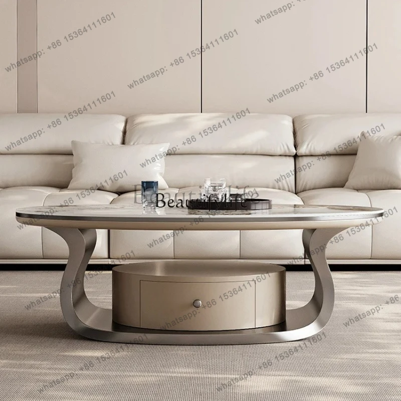 z.Light luxury rock slab oval coffee table modern simple coffee table furniture with storage