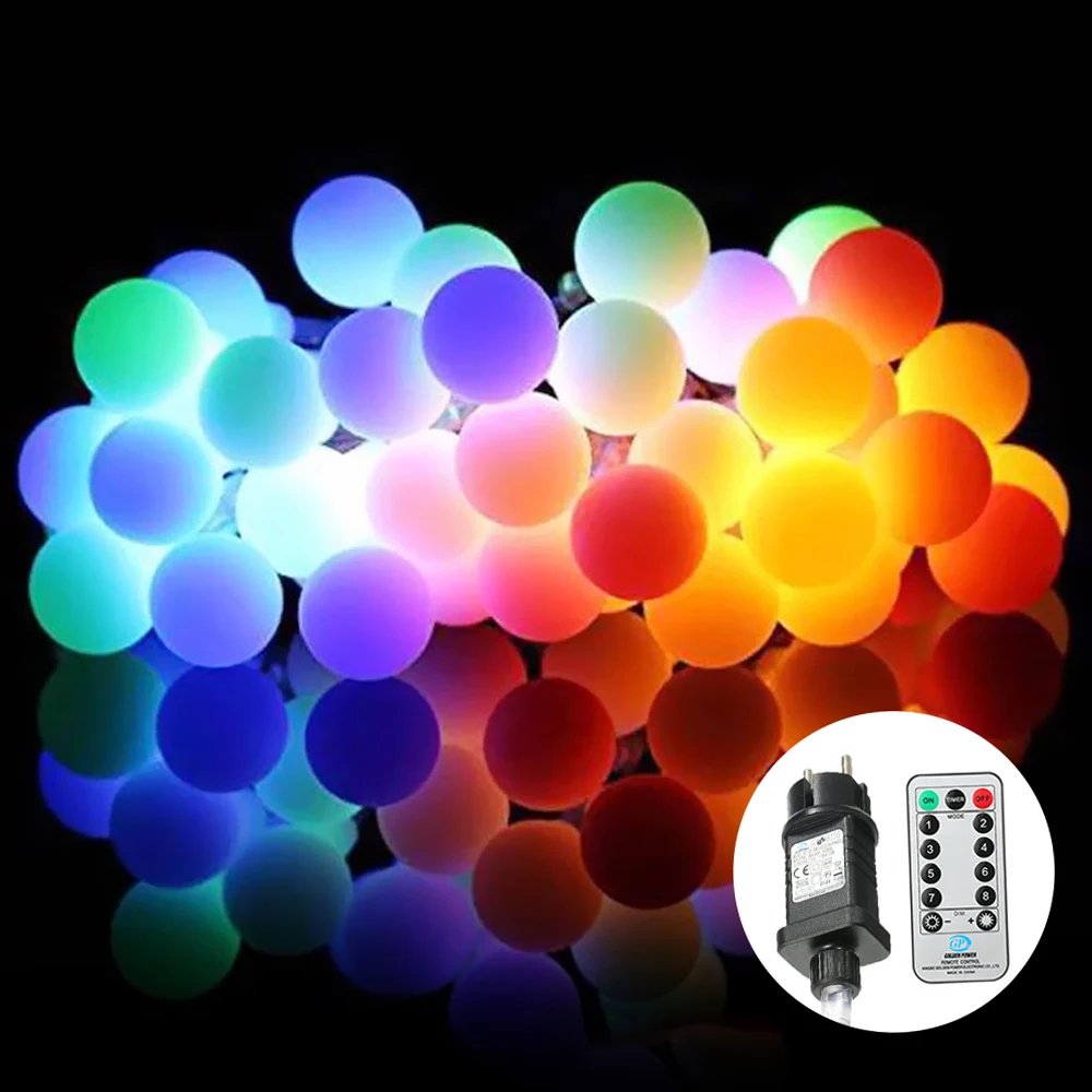 Tomshine 13M/42.7Ft 3.6W 100LED Globe String Light with Remote Control Multi-color 8 Different Lighting Modes Timer Timing Set