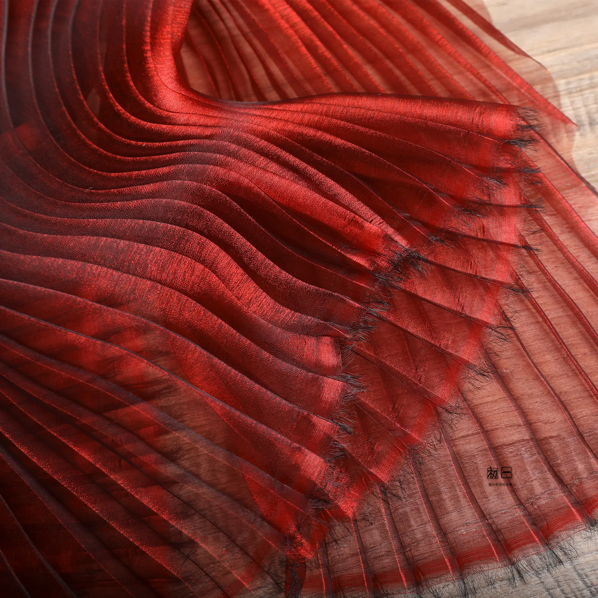 Dark Red Water Light Yarn Pleated Protective Wrap Creative Wedding Handmade Dress Decoration Designer Fabric