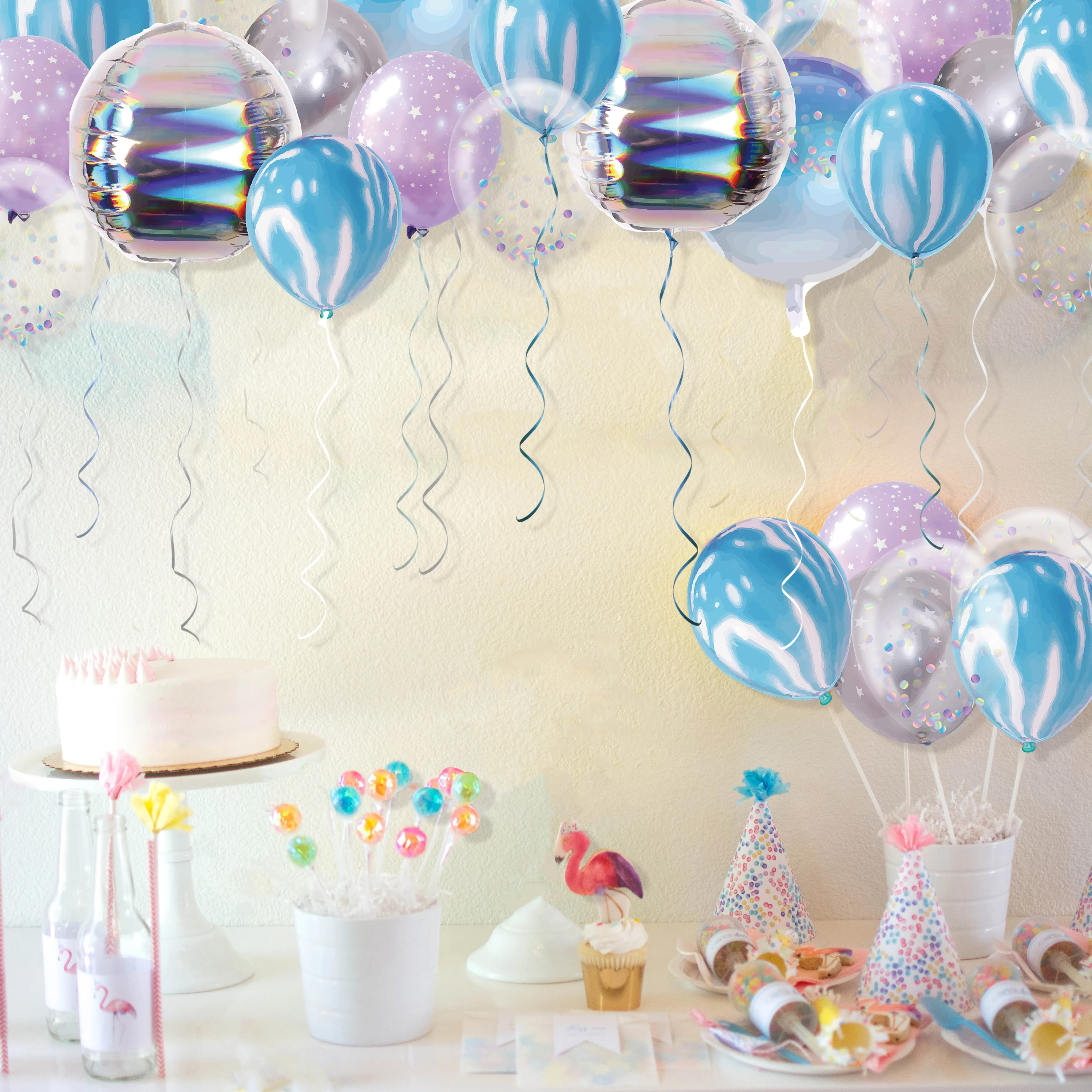 Iridesent Party Latex Foil Balloon Decorations for Girls Holographic Birthday Party Wedding Baby Shower Wedding Balloon Supplies