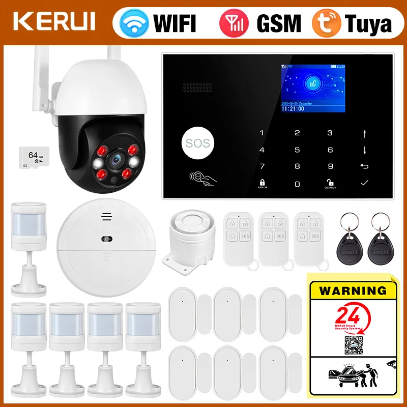 KERUI Wireless Home Alarm System GSM/WiFi Complete Alarm System Intelligent Remote Control Voice Prompt Security for Home Office