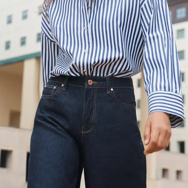 Autumn Winter New Arrival Women's Casual Loose Long Sve  Collar Striped irt Versatile Basic Fit for Young Women 25-29