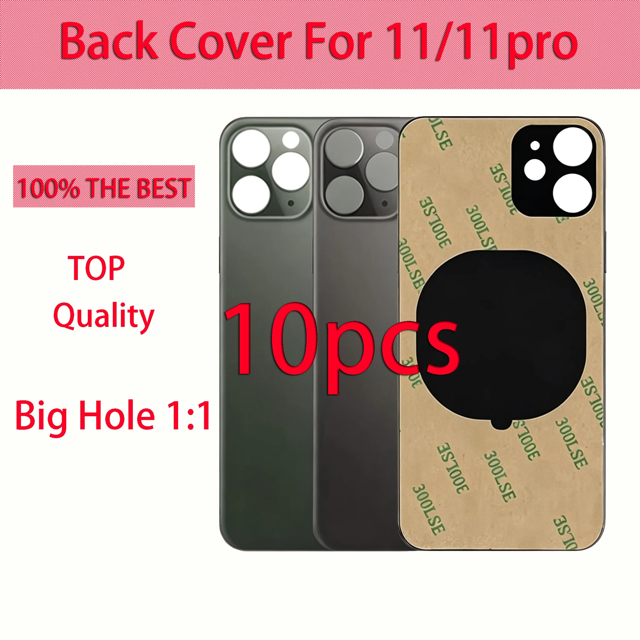 10PCS 3D Curved Big Hole Battery Door Back Glass Cover + Pre-installed Adhesive For iPhone 11 Pro Rear Housing Repair Part, High