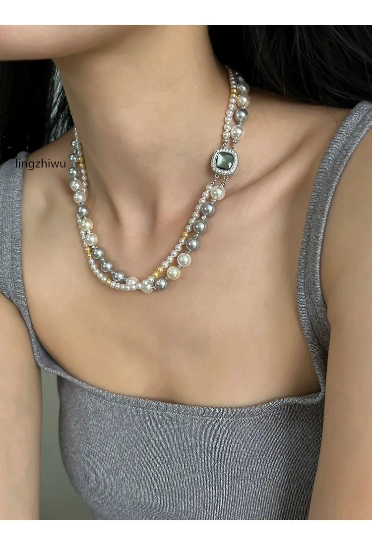 lingzhiwu Top Quality Colorful Luxury Designer Pearls Double Layer Necklaces New Arrival