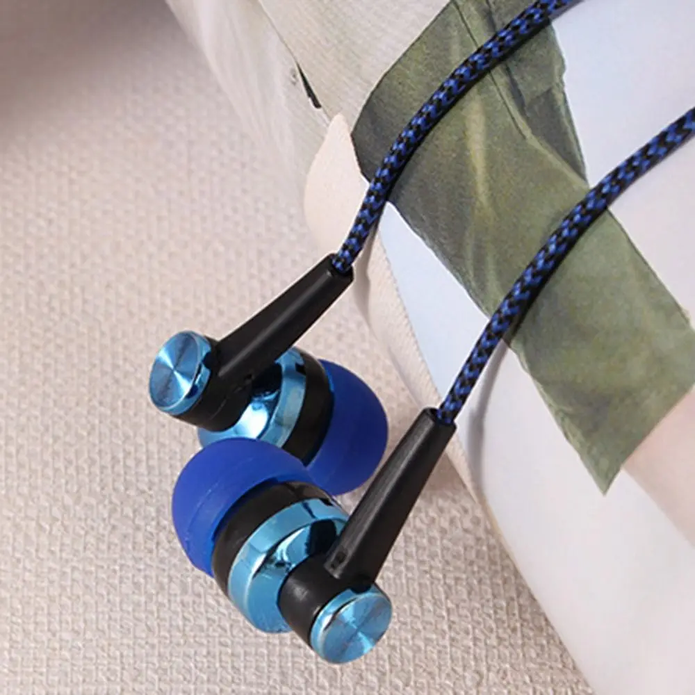 Stereo In-Ear Earphone Bass With Microphone 3.5mm Earbuds Portable Nylon Weave Wired Headphone Mobile Phone Computer Earphone