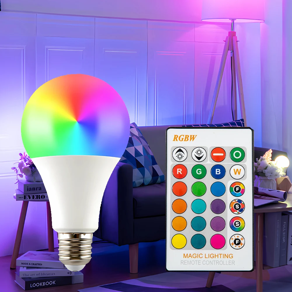 16 Colors RGB Bulb LED Multicolor Bulb E27 Base 220V Household Lighting Dimmable 24 Key Remote Control Atmosphere Neon Light