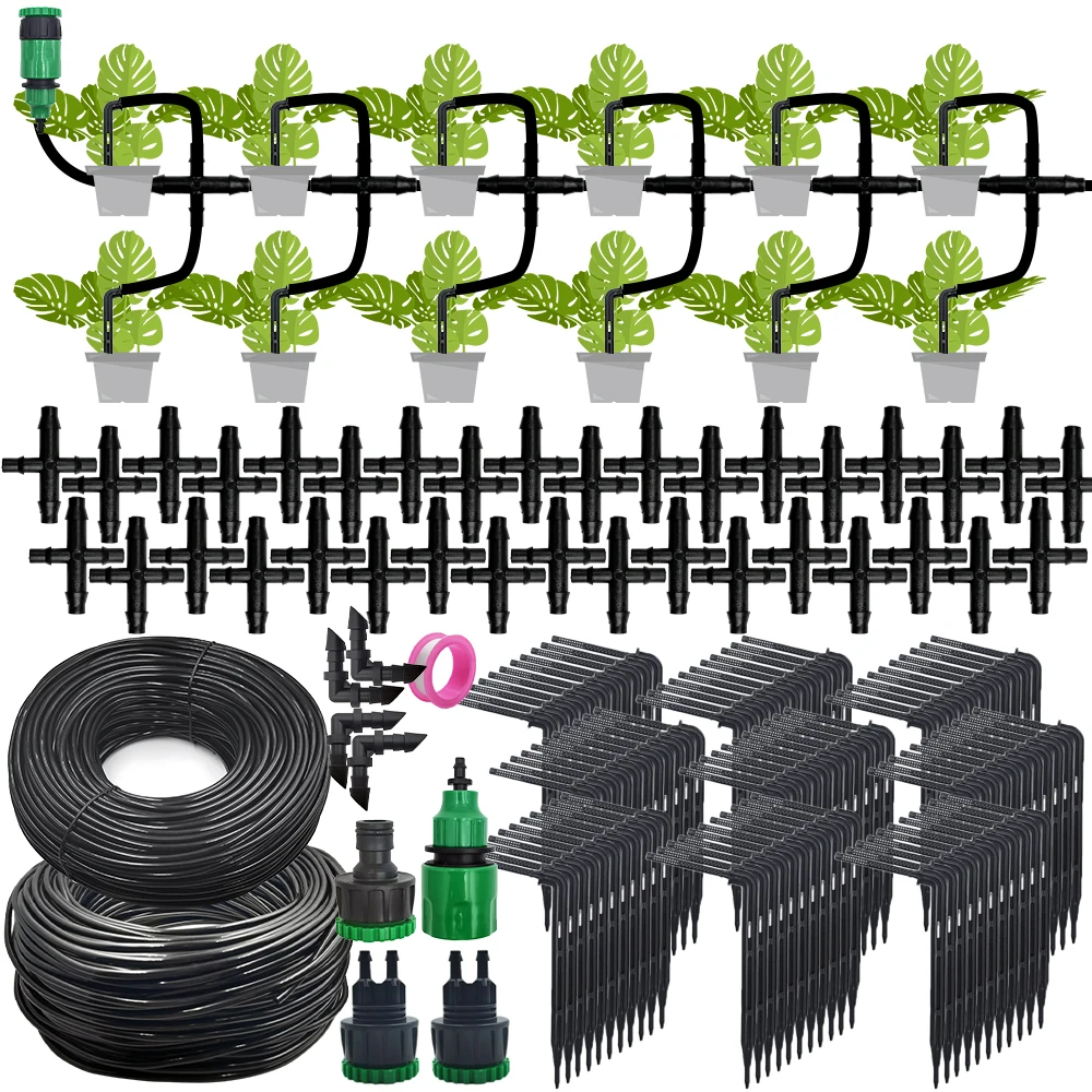 

Greenhouse Drip Irrigation Kit Automatic Watering System Garden 4-Way 4/7mm to 3/5mm Hose Dripper for Pot Plant Vegetable Bonsai