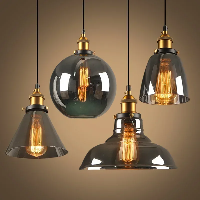 Lampe Suspendue Vintage en Verre Ambré, Lustre de Luxe en Clip Clair Gris, Luminaire Décoratif d'Nik, Idéal pour un Loft ou une Salle à Manger