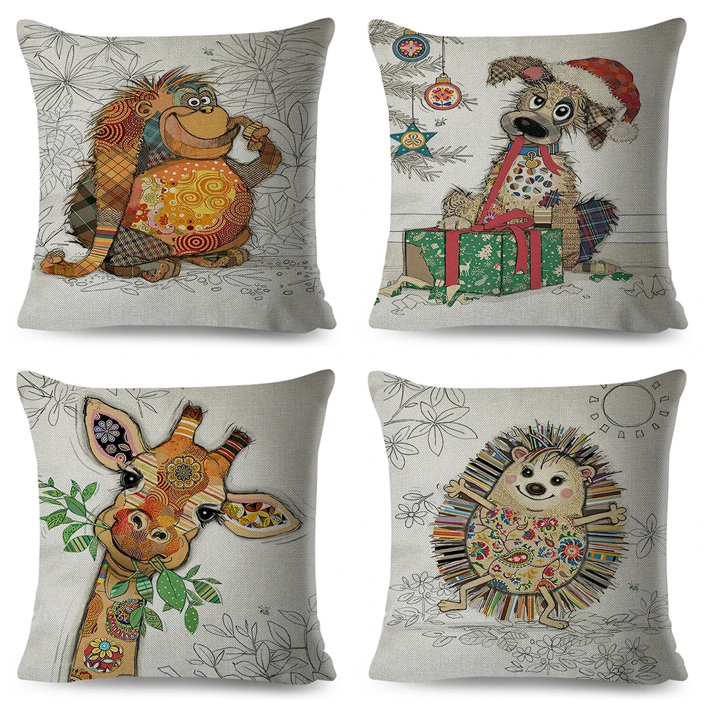 Dog Cat Crocodile Dinosaur Panda Squirrel Cushion Cover Double Print Decor Animal Pillowcase Polyester Pillow Case for Sofa Home