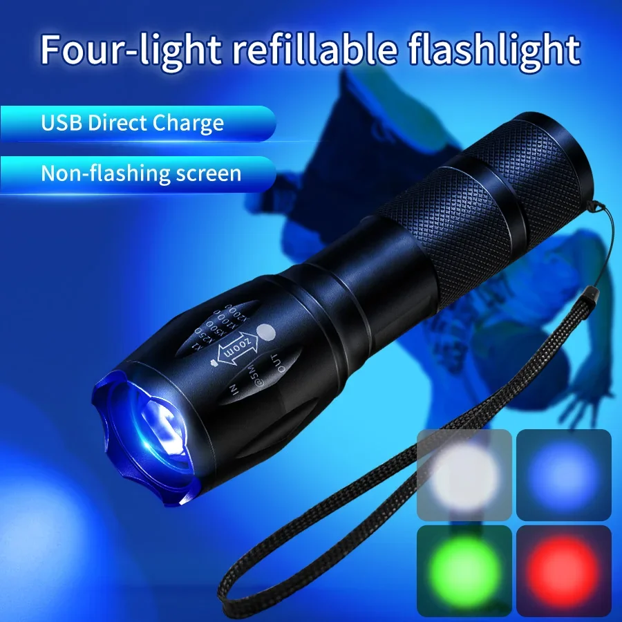 4 in l Multi-color Zoom LED Flashlight Portable Rechargeable Strong Light Flashlight Mini Torch Lantern Waterproof Camping Lamp