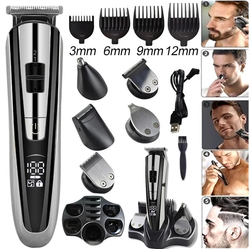 Maquinilla de afeitar eléctrica multifuncional para hombres, recortadora de pelo, recortadora de barba, recortadora de pelo corporal, Kits de