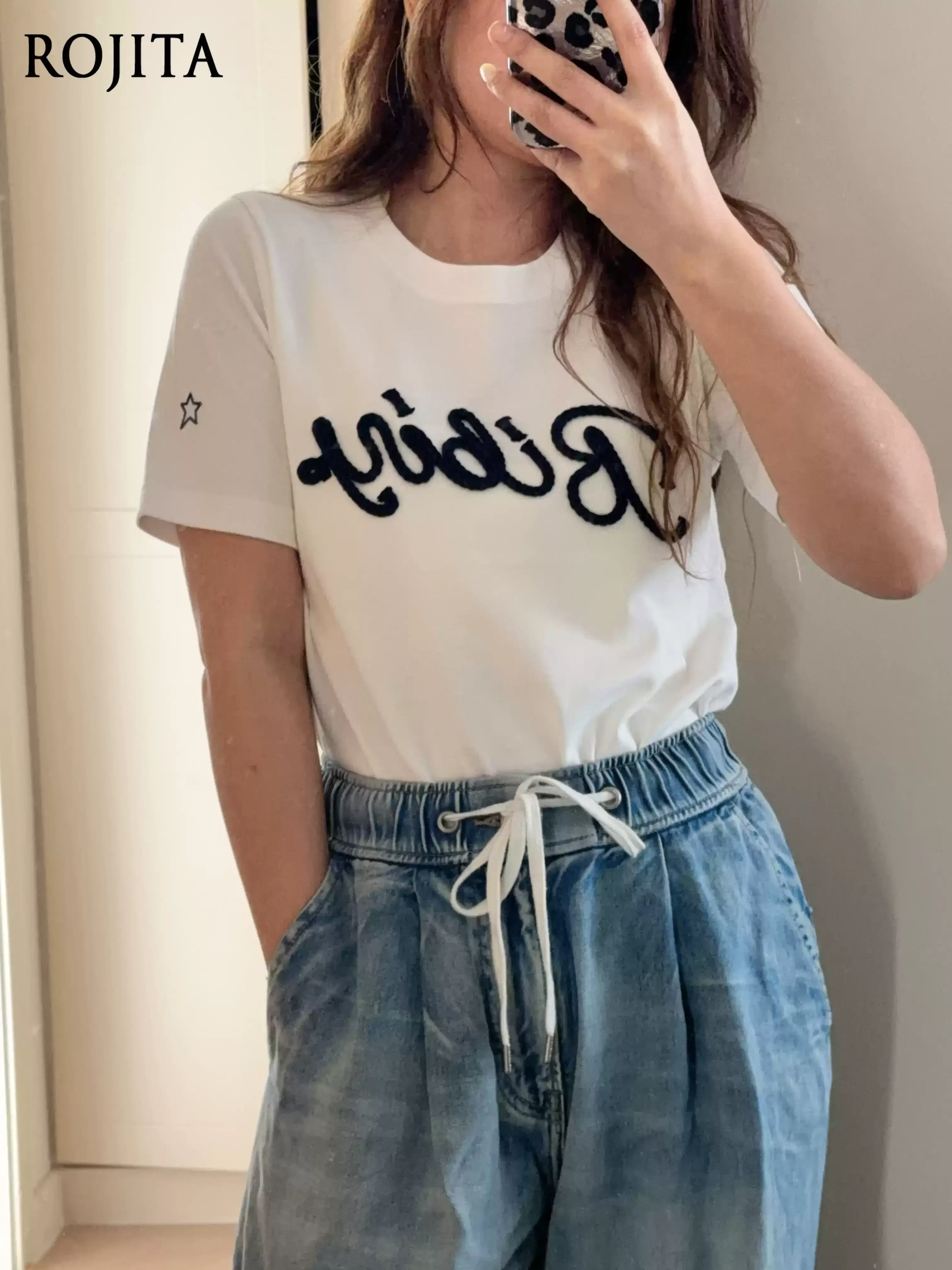 Japanese Style Cute Letter Embroidered T-shirt Summer New 2026 Women's Navy Blue Crew Neck Short Sleeve T-Shirt