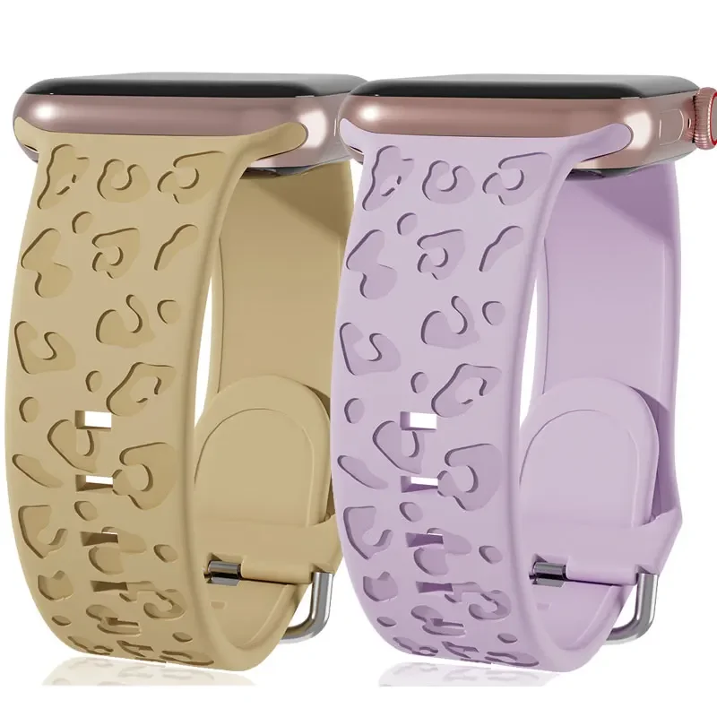 Leopard Engraved Bands for Apple Watch Series 10 9 8 7 6 SE 5 4 Ultra 49mm Silicone Sport Strap iWatch 46mm 42mm 41 40 44mm 45mm