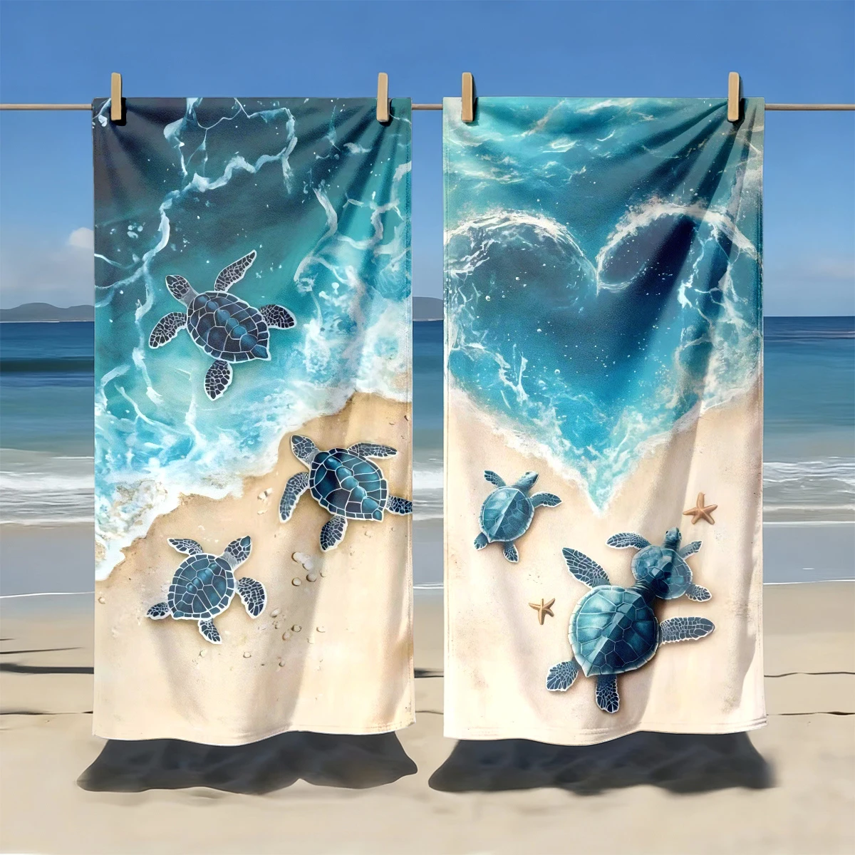 2pcs Assorted Summer Beach Towels With Ocean, Turtle, Starfish & Floral Prints_voghion.com