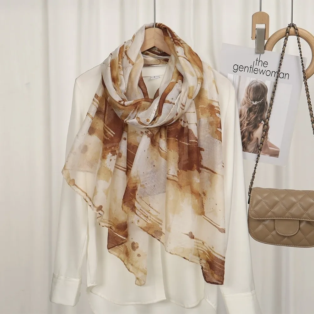 

Light Weight Watercolor Printed Shawl Hijabs Soft Breathable Headscarf Women Scarf