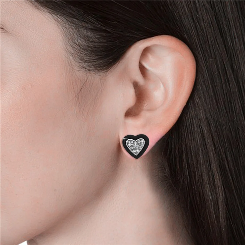 

Contrast Heart Geometric Crystal Earrings Embellished with Swarovski Crystals Copper Fashion Jewelry Versatile Daily Accessories