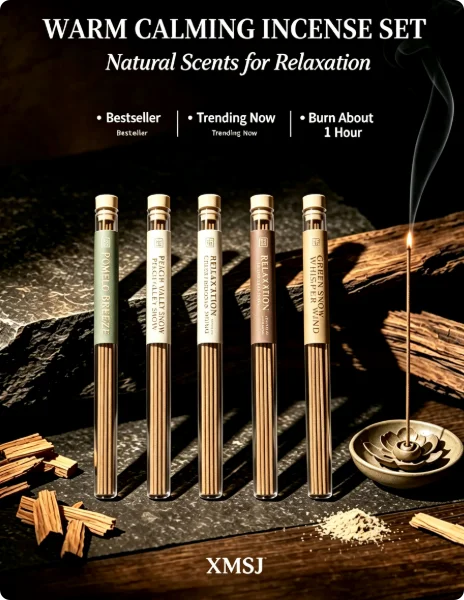 Hot Trending 4 Incense Sticks Set, XMSJ Yuzu Leaf Peach Sakura Green Tea, 10g Each, Burn About 1 Hour Olores Para La Casa
