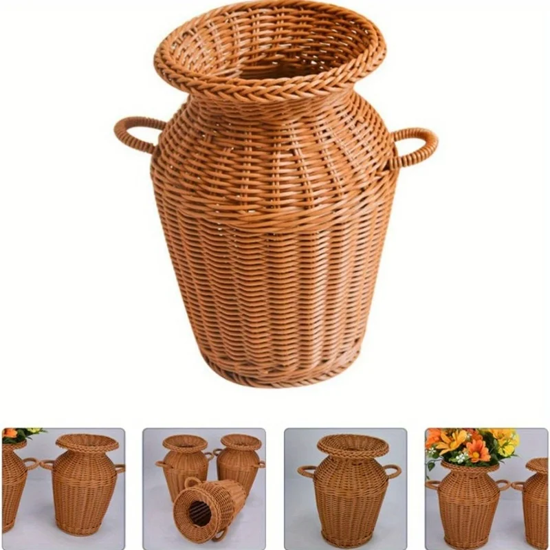 Tall Rattan Floor Vase Woven Faux Rattan Footed Vase Basket for Dried Flowers Pampas Grass Plants Boho Home Decor Living Room