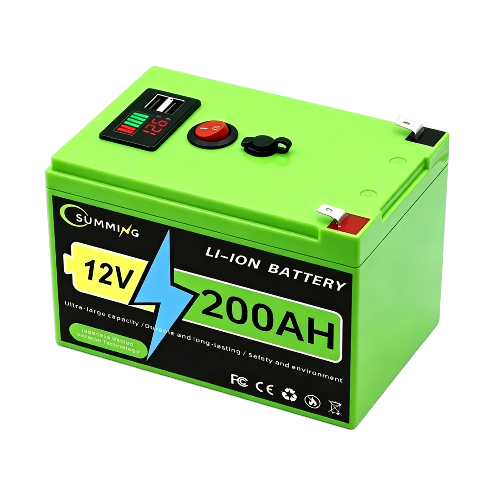 

200Ah 12V LiFePO4 Deep Cycle Battery, Rechargeable 200Ah Battery Built-in BMS for Scooters, Solar Energy, Fish Finder