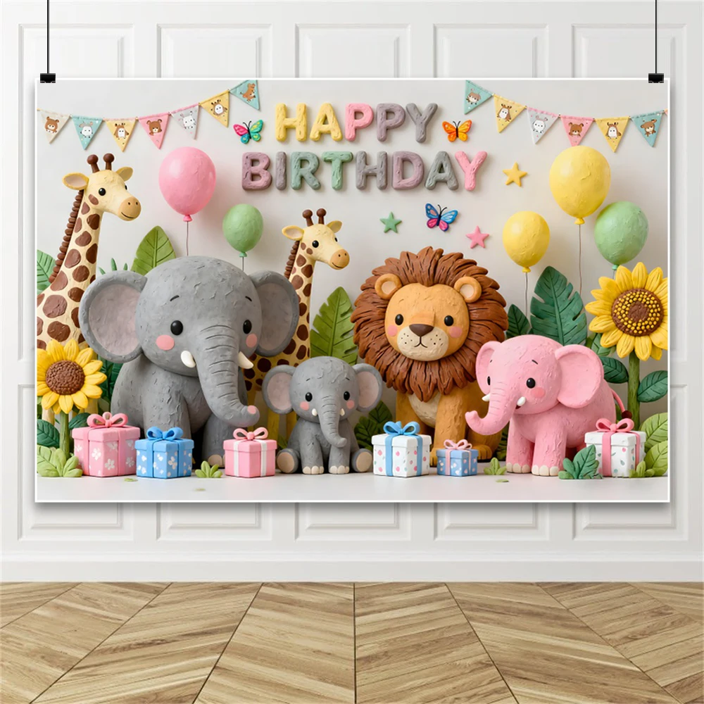 Jungle Animals Safari Birthday Party Background Cartoon Wild animal Party Decoration Banner Balloon Baby Shower Backdrop