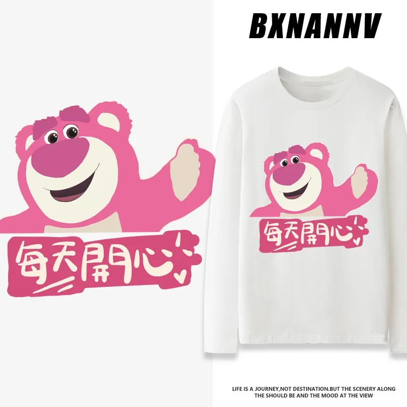 Disney Toy Story Peripheral T-shirt Women Graffiti Strawberry Bear Top Design Feel Niche Autumn Clothes Cotton