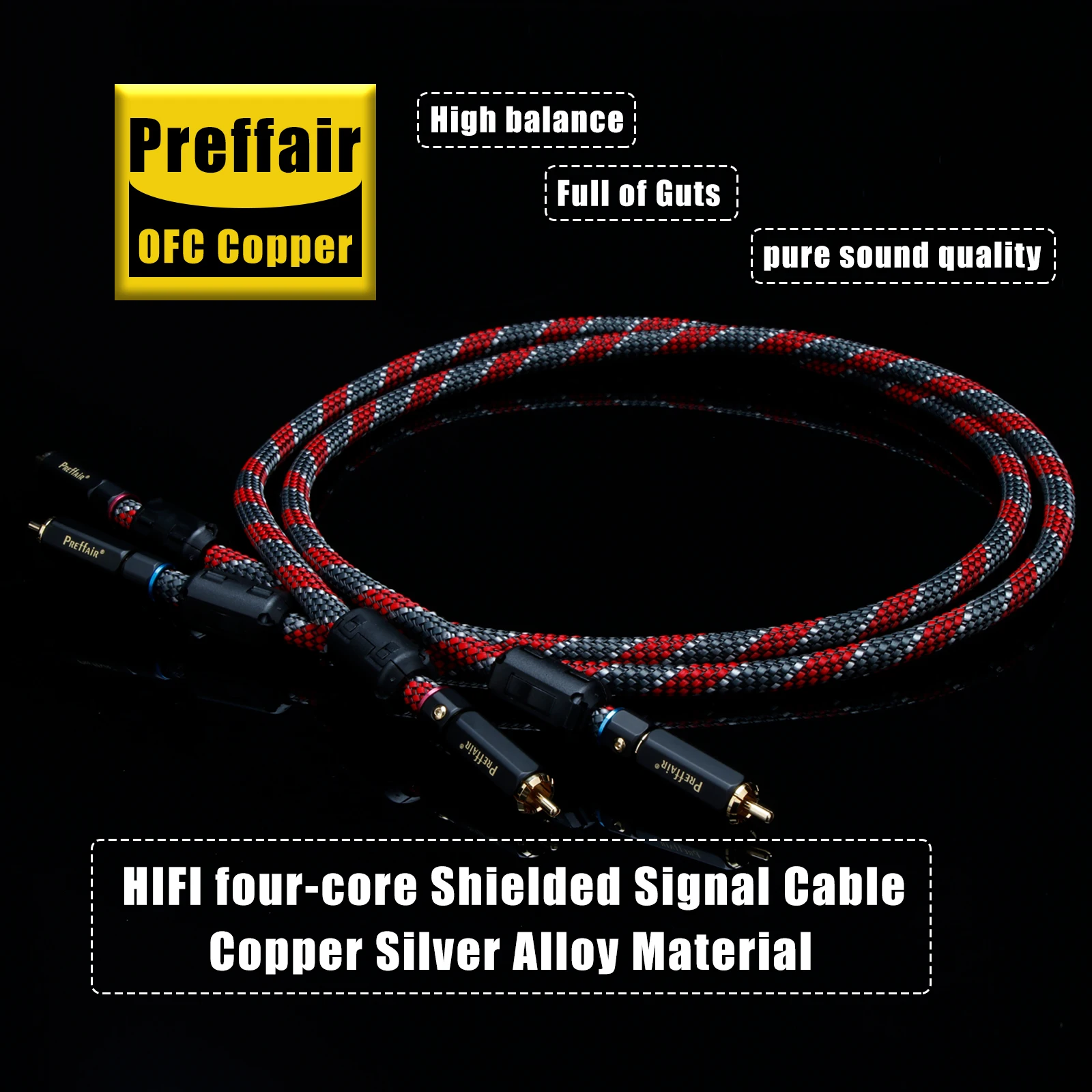 

Preffair hi end Cable RCA OFC Silver Plated Four Core 2Rca to 2Rca Audio Cables with 24K Gold Plated Connector for TV DVD DC