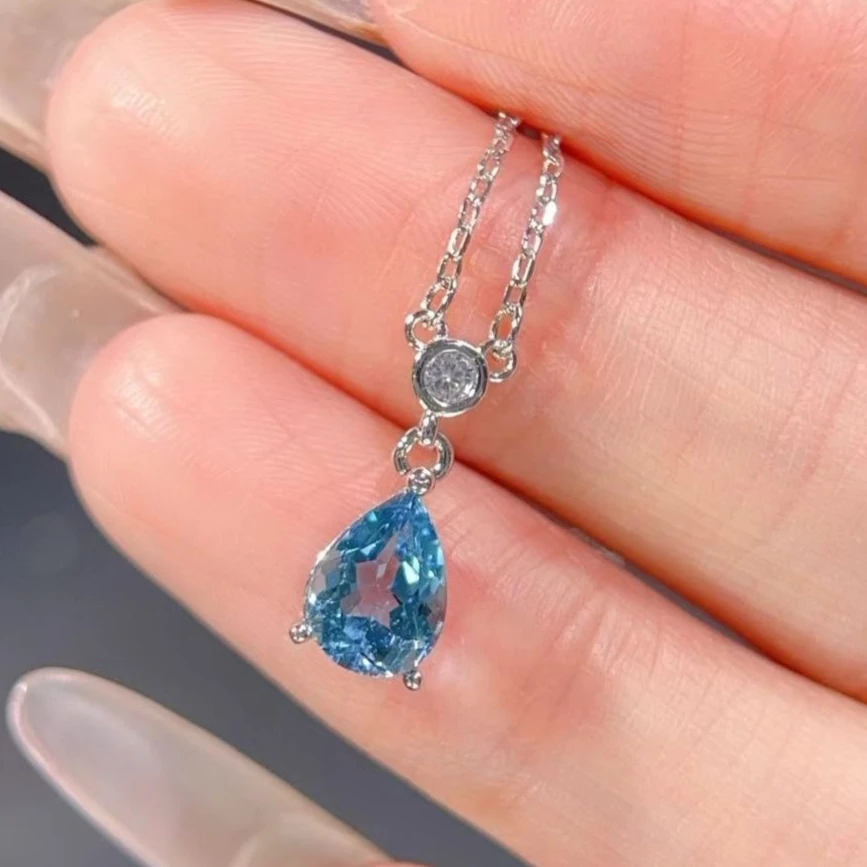 Small 925 Silver Charms 6x8mm Natural Topaz Pendant with Certificate 18K Gold Plated Silver Topaz Necklace for Women