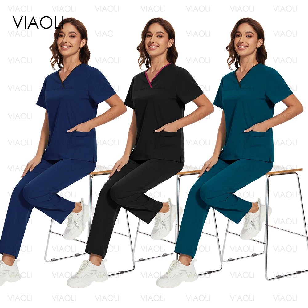 

New Design Anti-Wrinkle Clinical Work Clothes Washable Operating Room Uniform Nursing Scrub Set for Women Medical Nurse Uniforms