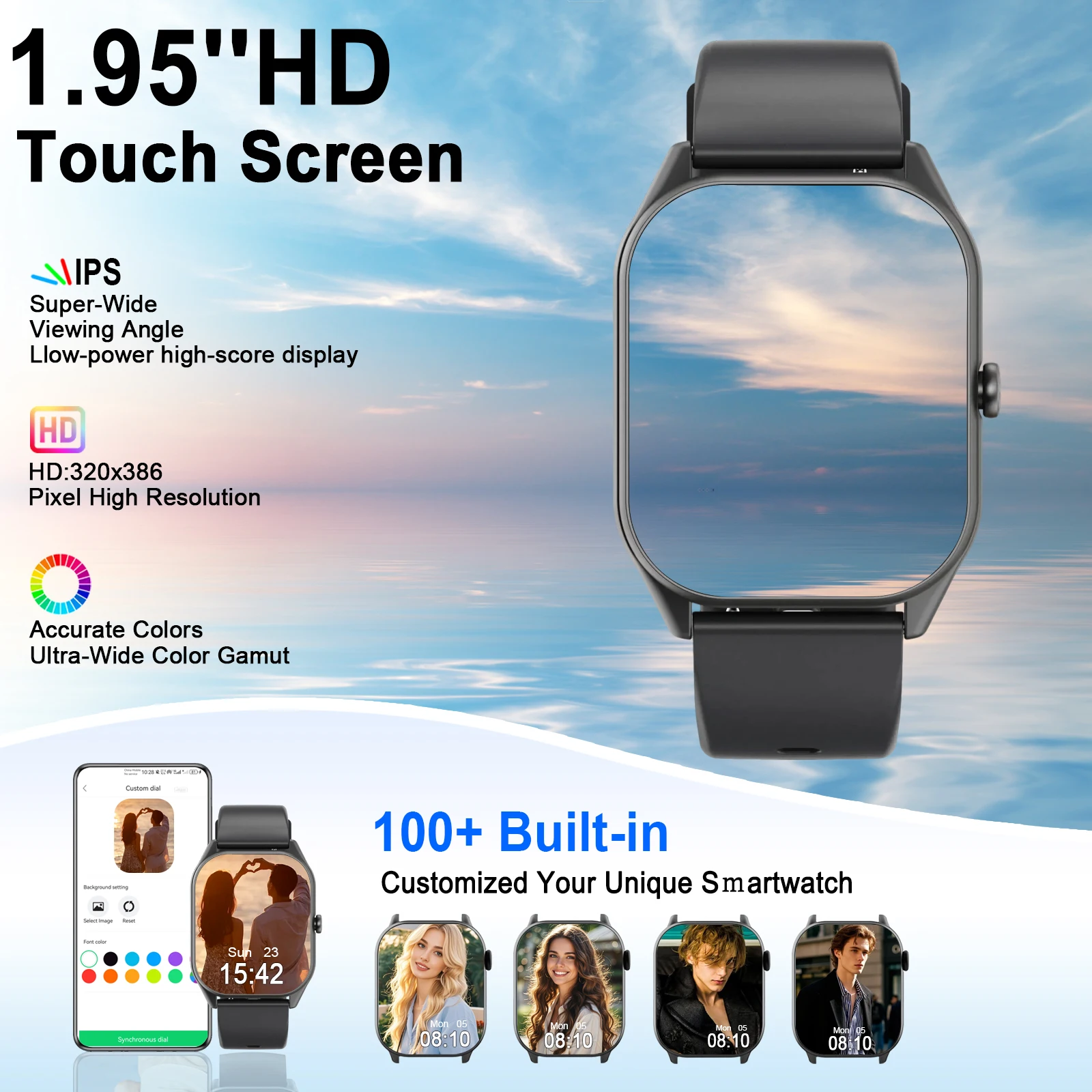 2026 Smartwatch For Android IOS Watches 1.95inch HD Display Bluetooth Call Message Alert Music Sports Smartwatch Men Women Gift