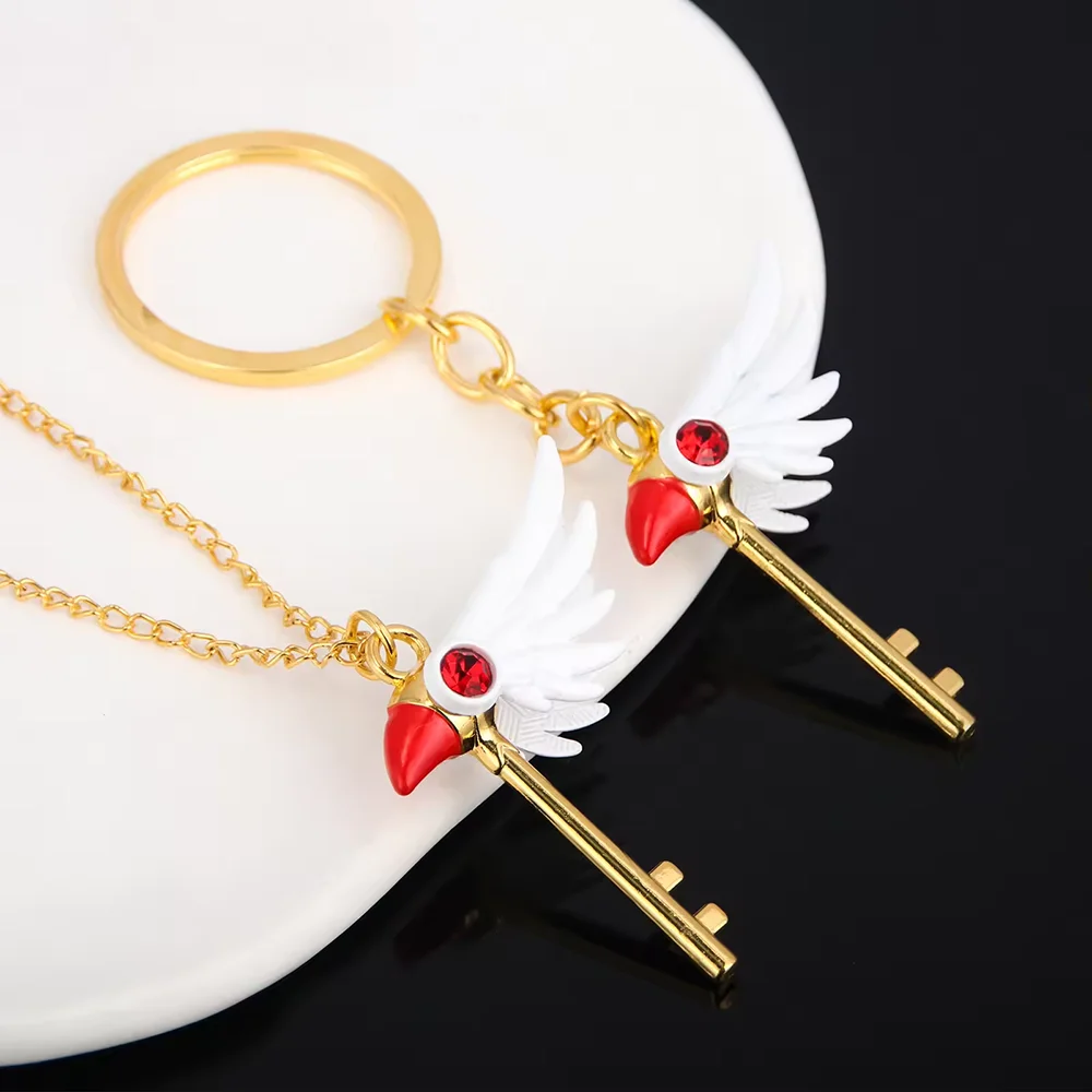 

Anime Cartoon Card Captor Sakura Choker Necklaces Keychain Cardcaptor Sakura Clow Charm Pendant KINOMOTO Sealing Wand Statement