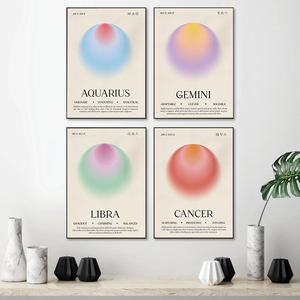 الحد الأدنى الملونة هالة كوكبة الملصقات يطبع الجدي العقرب يطبع حائط لوح رسم الفن صور ديكور غرفة المنزل