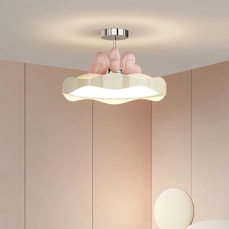Cream wind room chandelier, girl love personality fashion bedroom intelligent eye protection full spectrum ceiling lamp