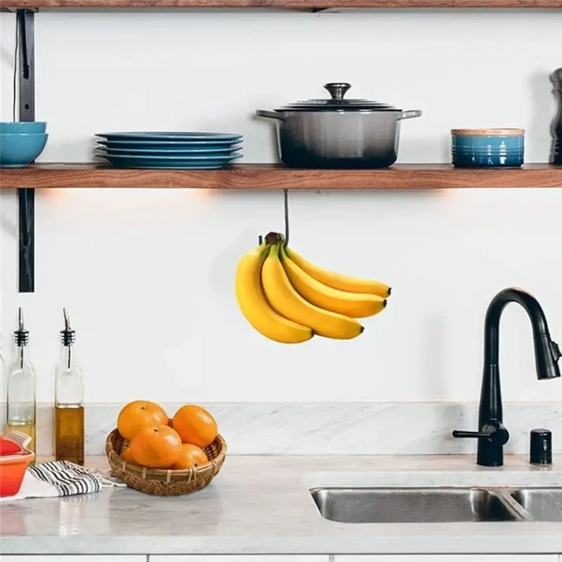 A11E-360-Degree Rotating Key Rack Under Cabinet Banana Hook Fruit Preservation Bracket Metal Iron Black Mug Cup Hook
